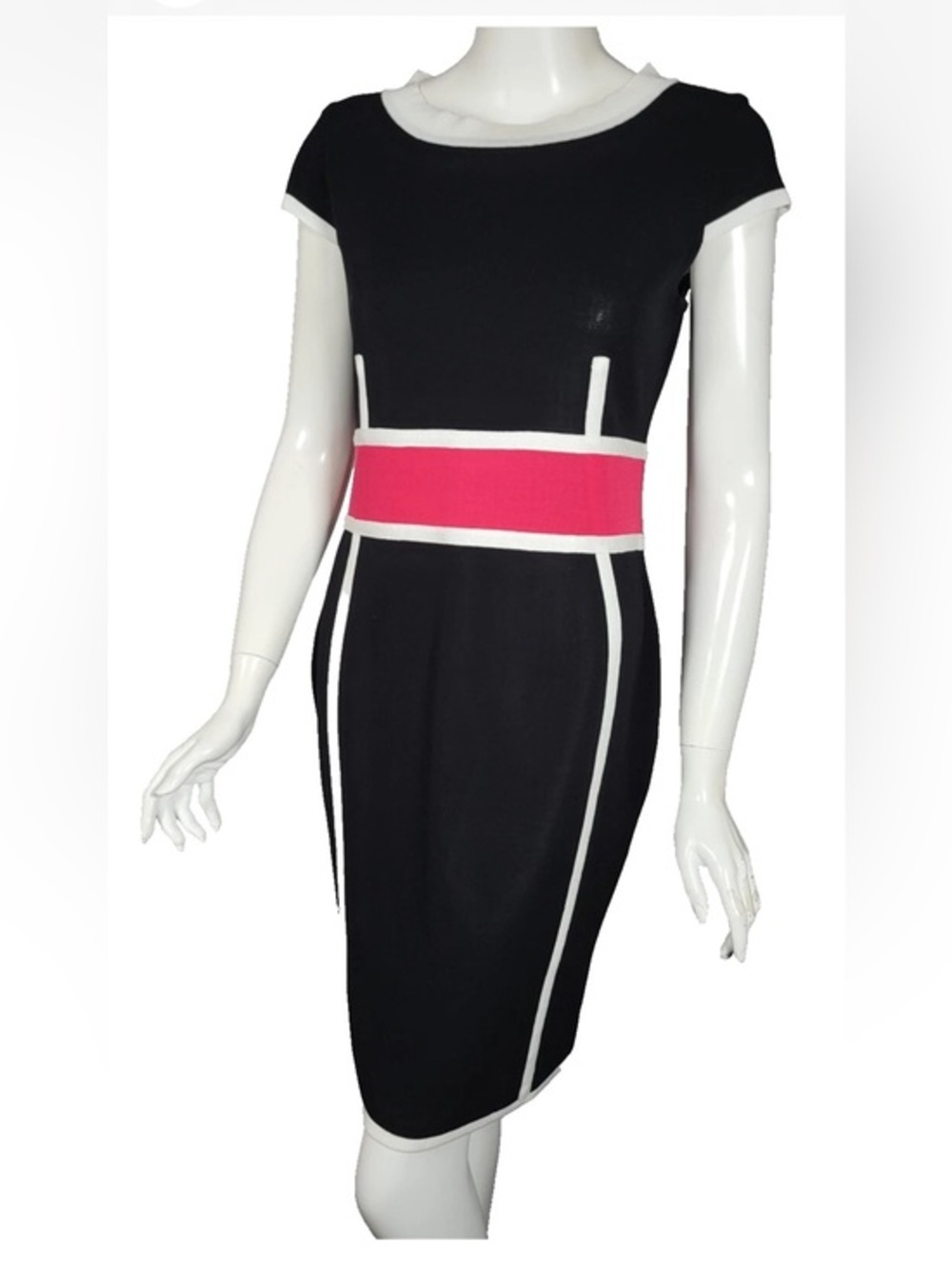 Misook Colorblock Black Fuchsia Sheath Midi Dress Small